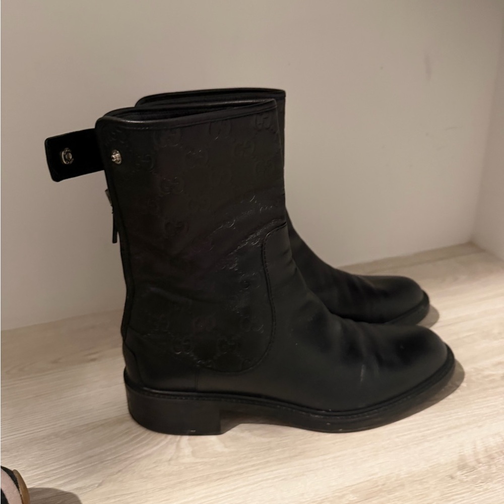 Gucci Black Leather Combat Boots